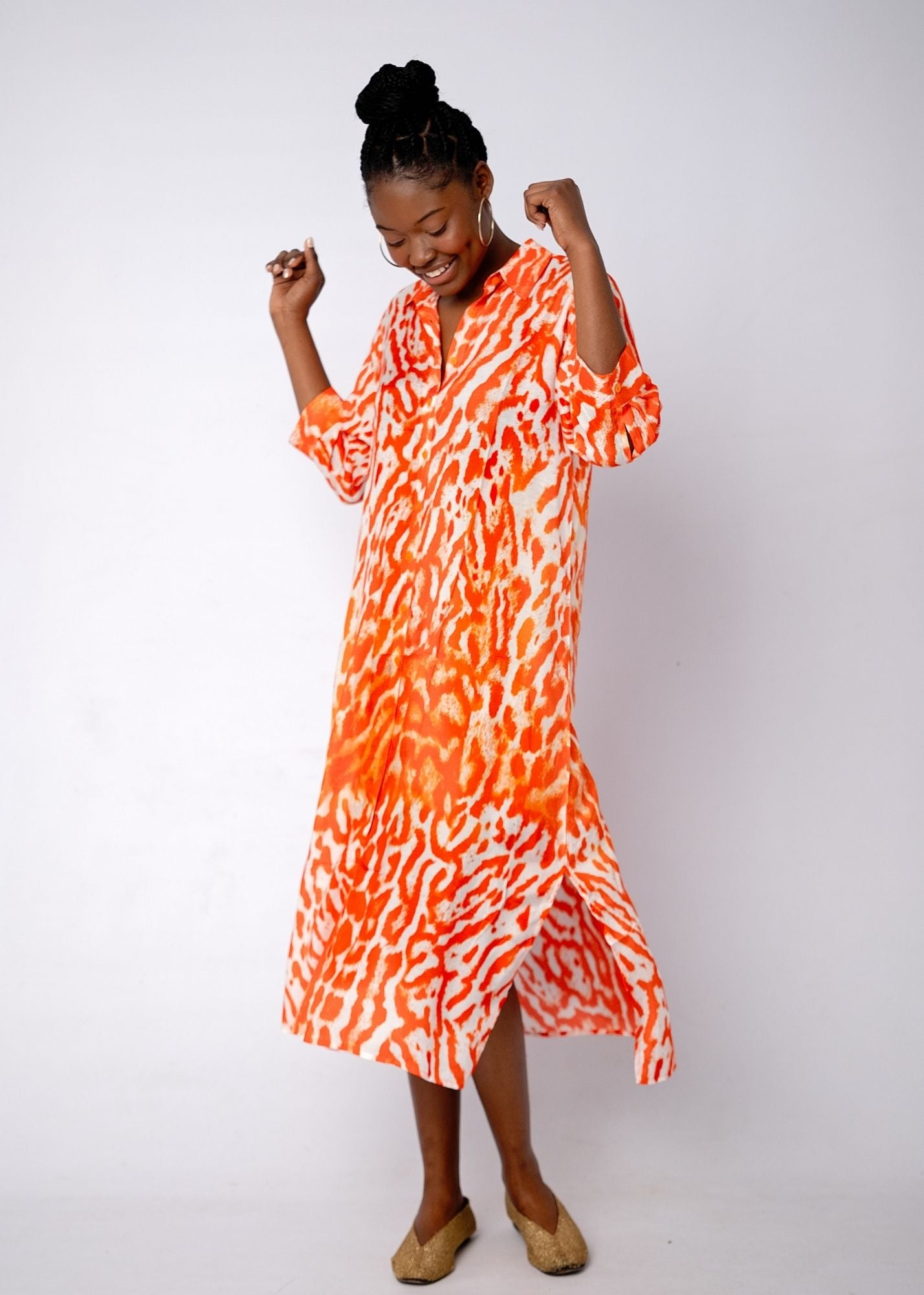 Lindi Dress in Orange Animal Print