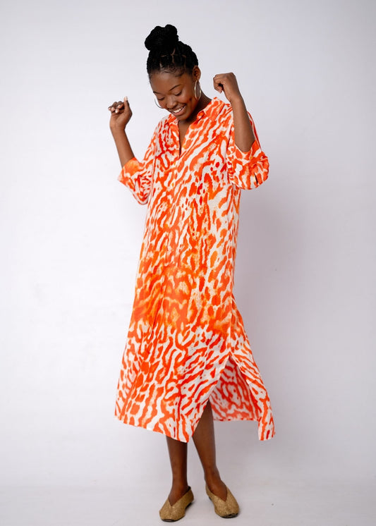 Lindi Dress in Orange Animal Print