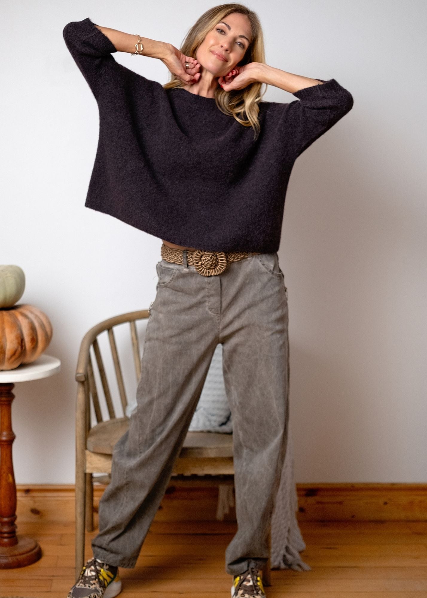 Oversized Simple Knit in Alpaca Wool – Charcoal Melange