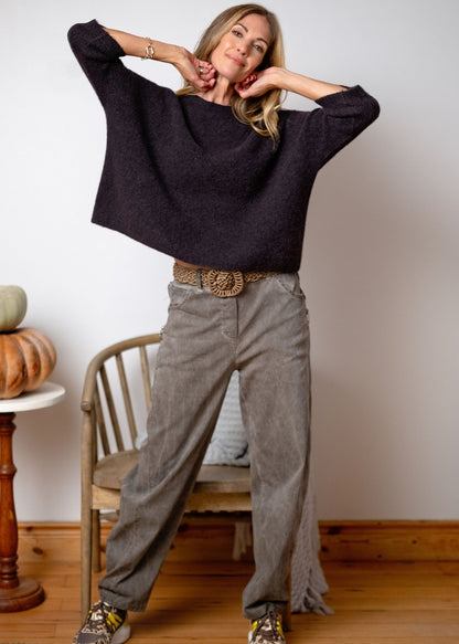 Oversized Simple Knit in Alpaca Wool – Charcoal Melange