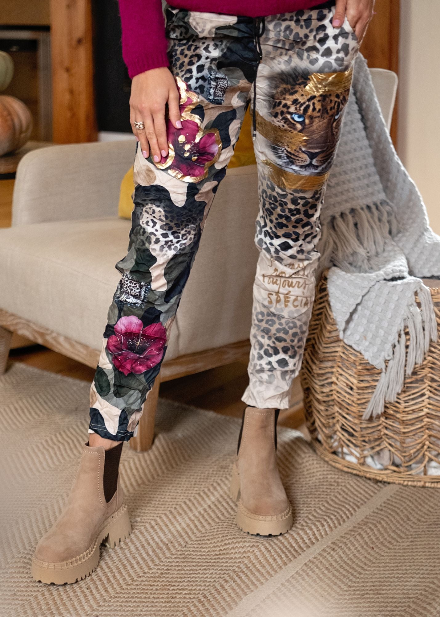 Serengeti Glam Graphic Slouch Pants in Twilight Stalk