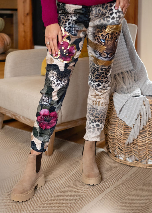 Serengeti Glam Graphic Slouch Pants in Twilight Stalk