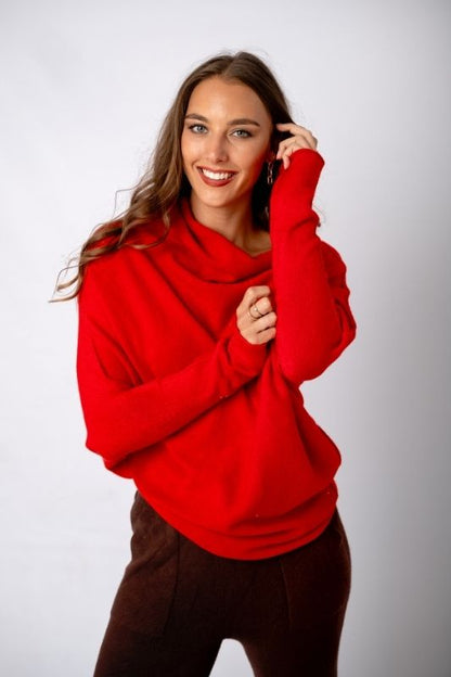Urban Cozi Asymmetrical Sweater in Red