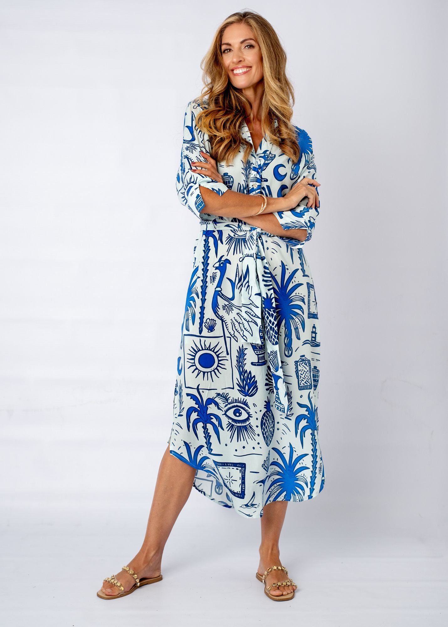 Fergie Cuffed Sleeve  Dress, Greek Islands