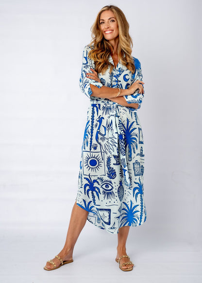 Fergie Cuffed Sleeve  Dress, Greek Islands