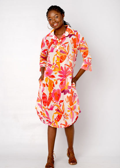 Gaby shirt dress in Pink and Coral