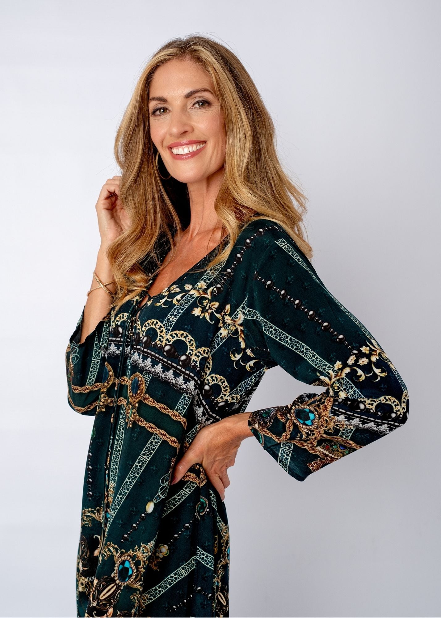 Angelica Dress With Straight Sleeve in Cardamom Nights