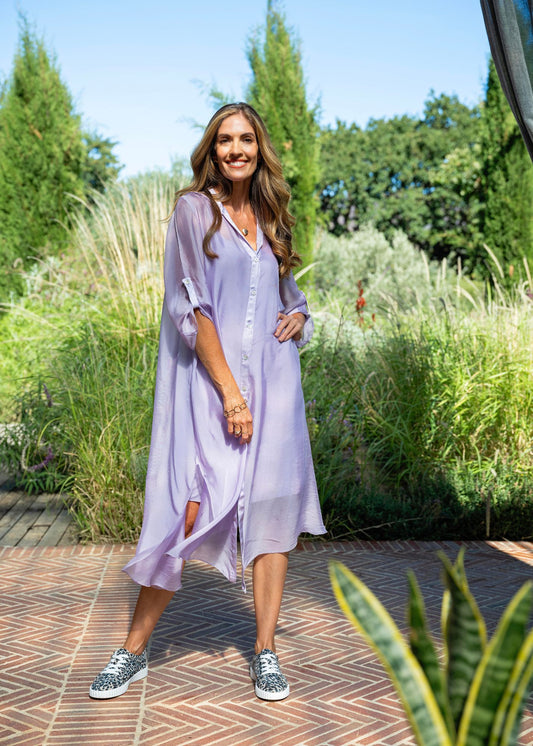 La Seta Dress with Tab top Sleeve —Syringa