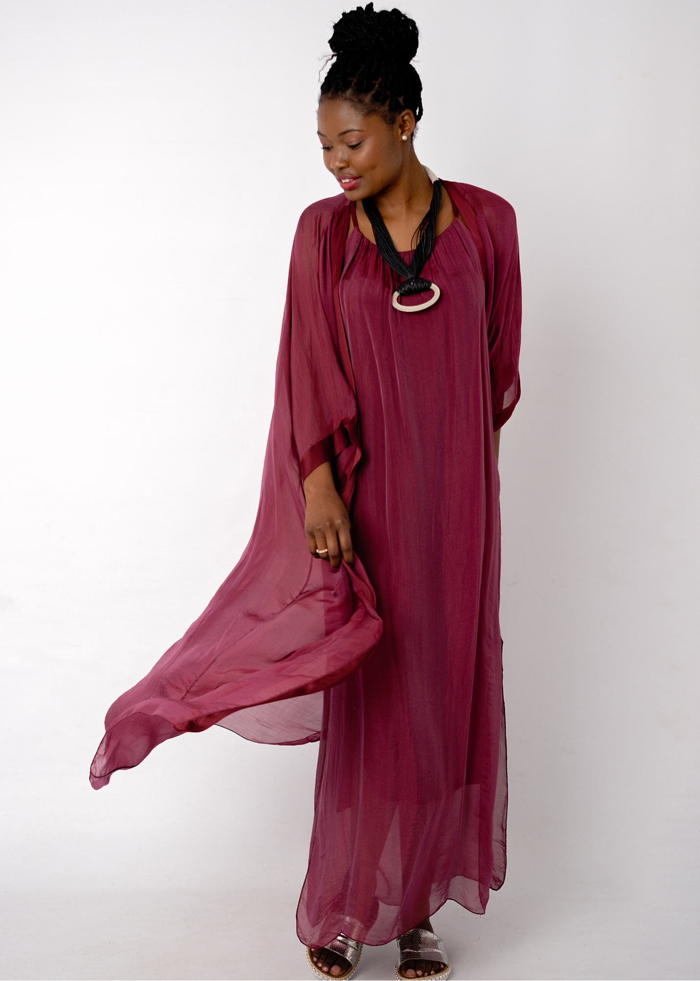 Sophia 100% Silk Flow Cardigan in Maroon