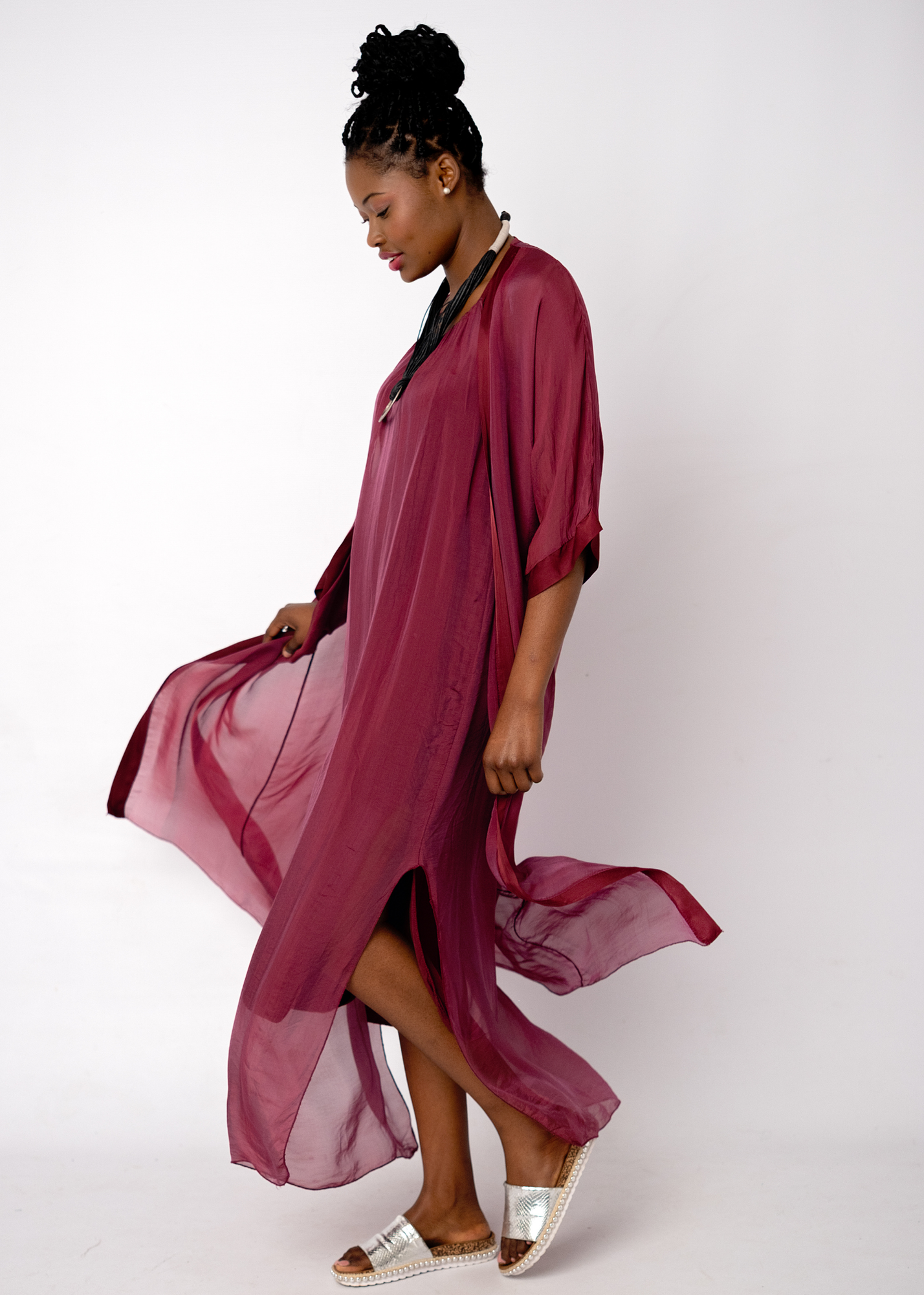 Sophia 100% Silk Flow Cardigan in Maroon