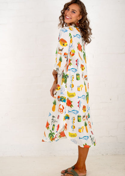 Laura Shirt Dress in White Tropical