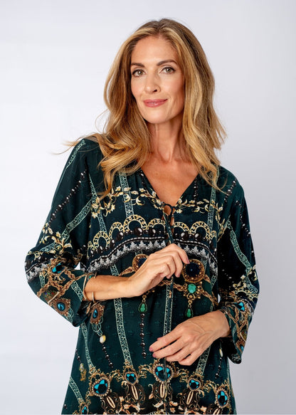Angelica Dress With Straight Sleeve in Cardamom Nights