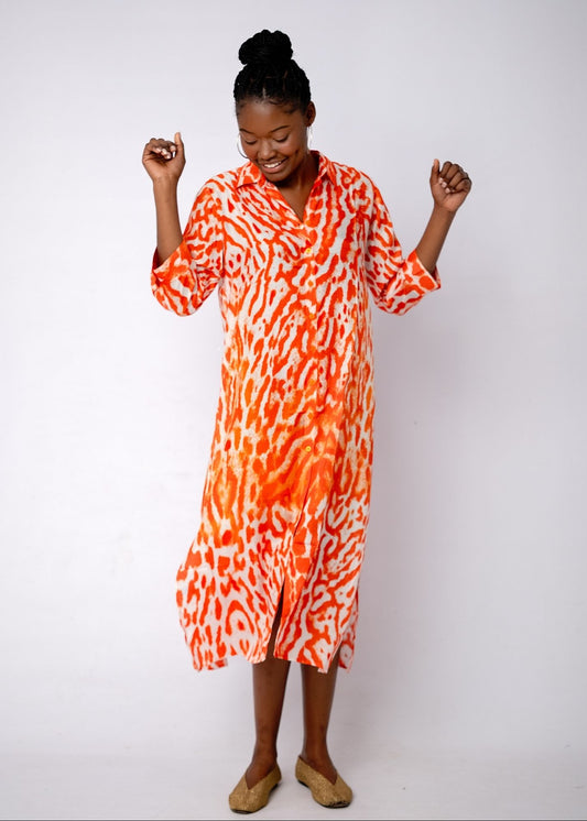 Lindi Dress in Orange Animal Print