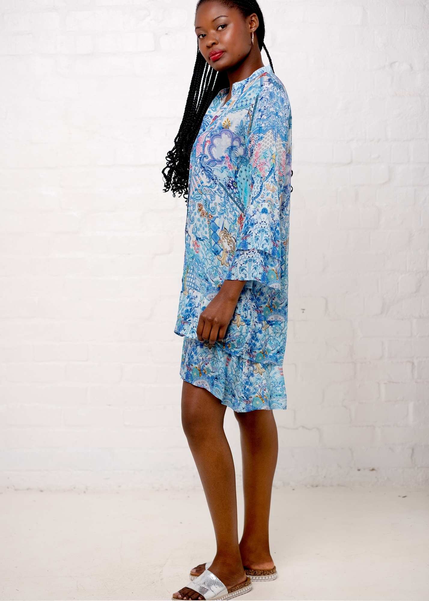 Symphony Dress in Light Blue Crown Print