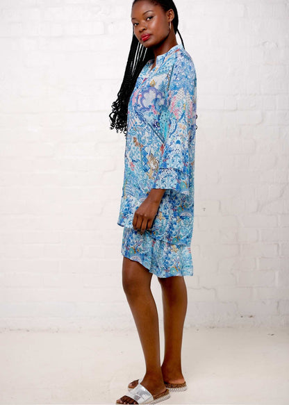 Symphony Dress in Light Blue Crown Print