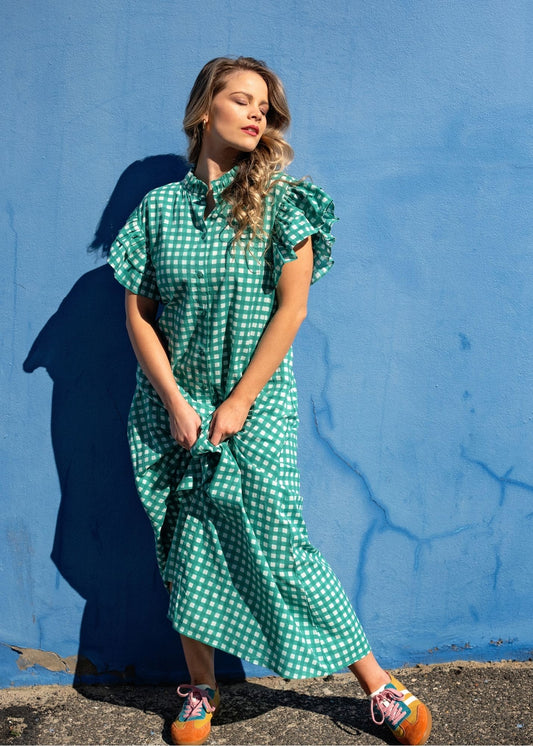 Alice Dress in Turquoise and White Gingham