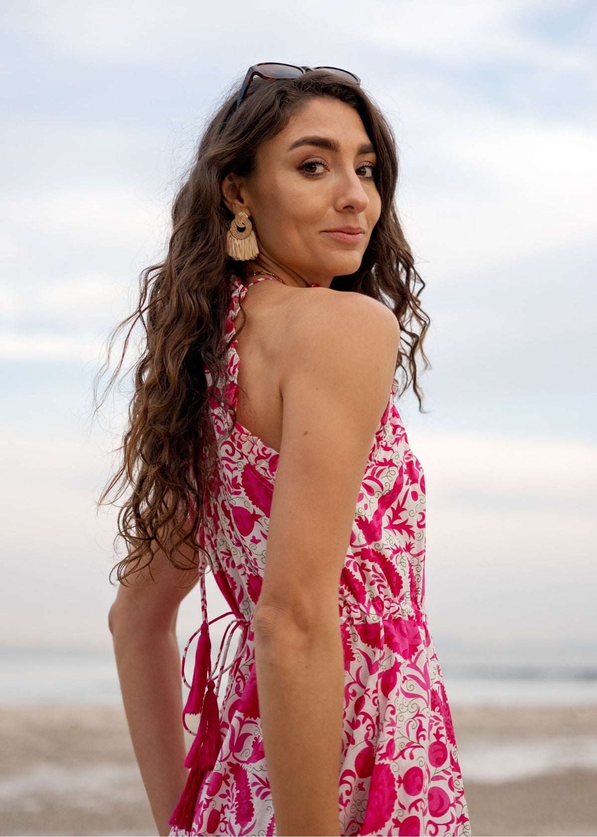 Zola Tiered Dress in Pink Bougainvillea