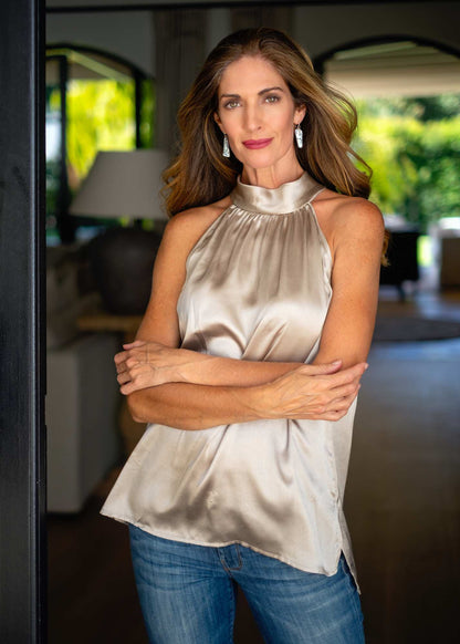Victoria Halterneck Top in Bronze