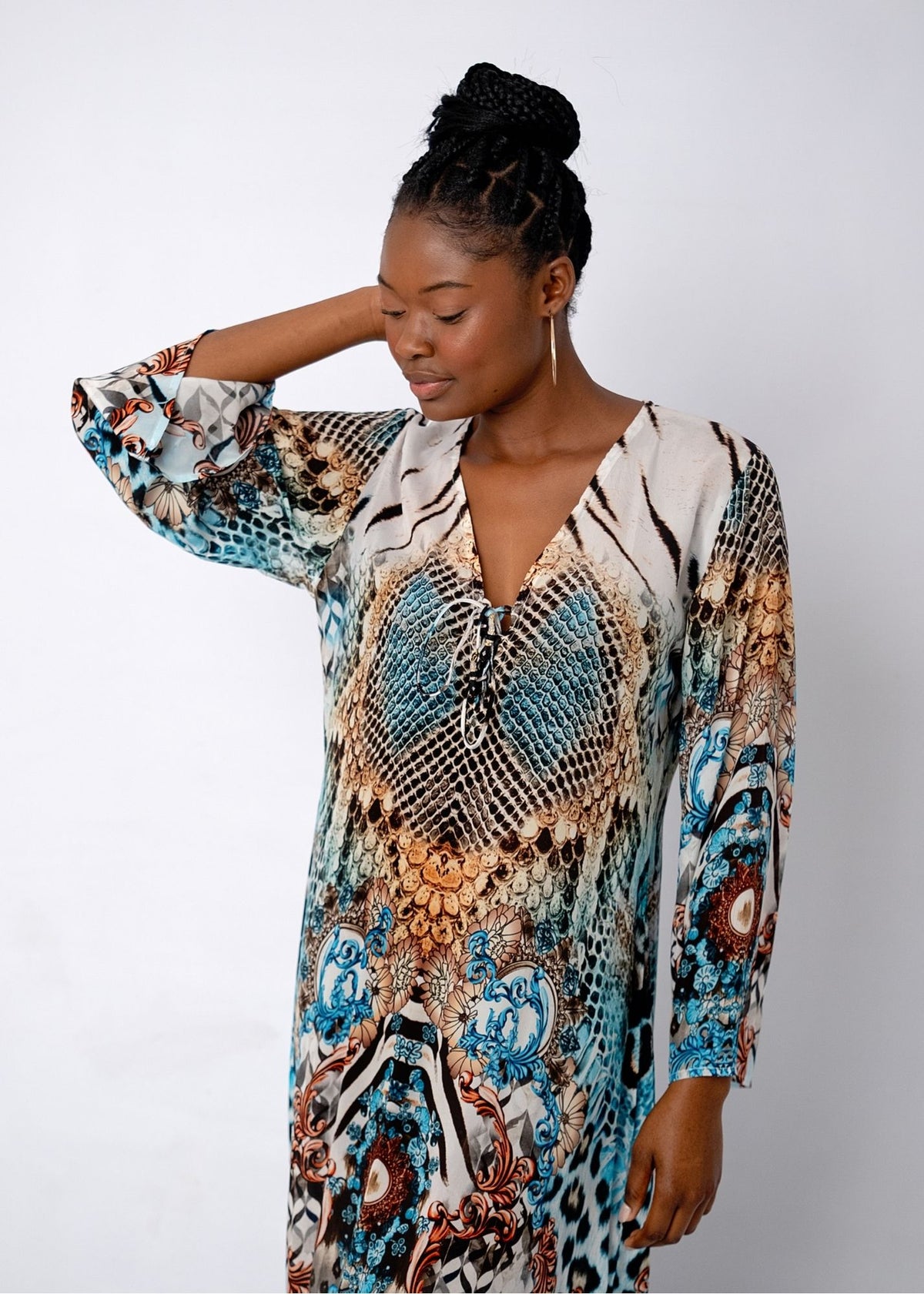 Lanira Dress in Animal Turquoise Print