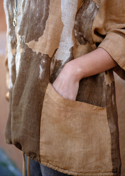 Lino 100% Linen Hoodie Jacket in Heirloom Bloom Terracotta Rose