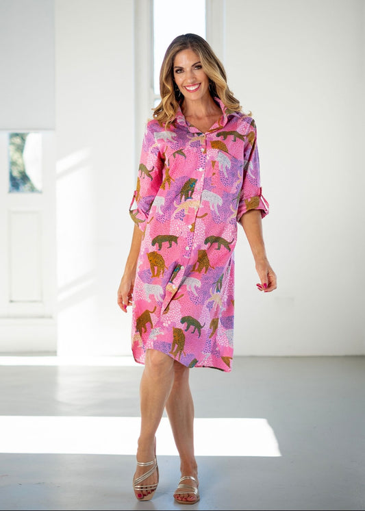Pia dress in Pink Leopard