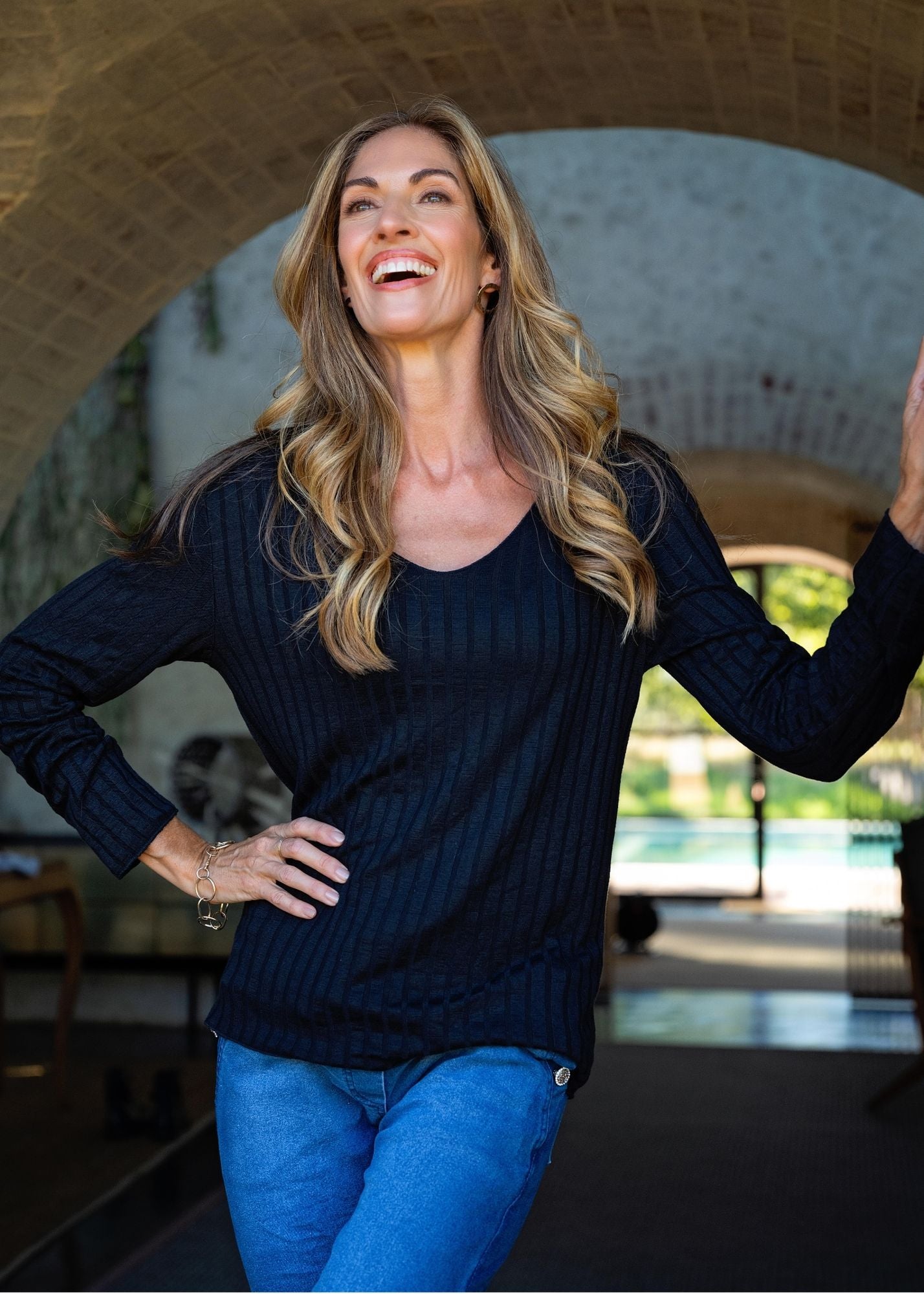 Mila Ribbed Knit Top in Black