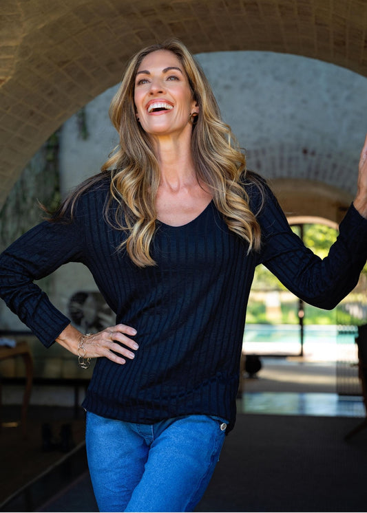 The Mila Ribbed Knit Top in Black