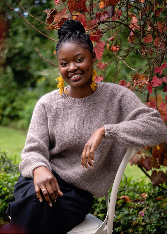Classic Round Neck Mohair Sweater in Taupe