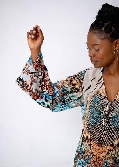 Lanira Dress in Animal Turquoise Print
