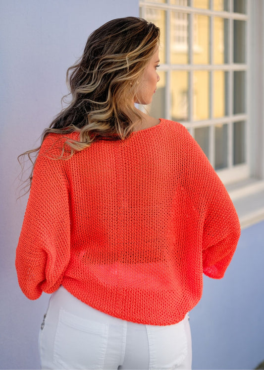 Riviera Summer Knit Top in Tangerine