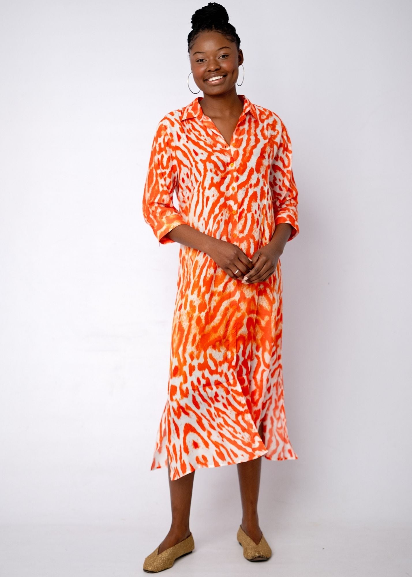 Lindi Dress in Orange Animal Print