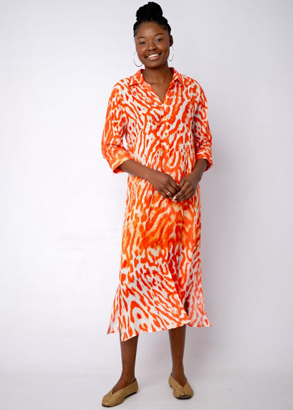 Lindi Dress in Orange Animal Print