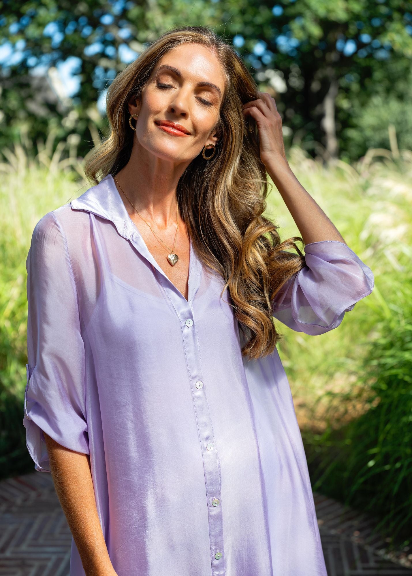 La Seta Dress with Tab top Sleeve —Syringa