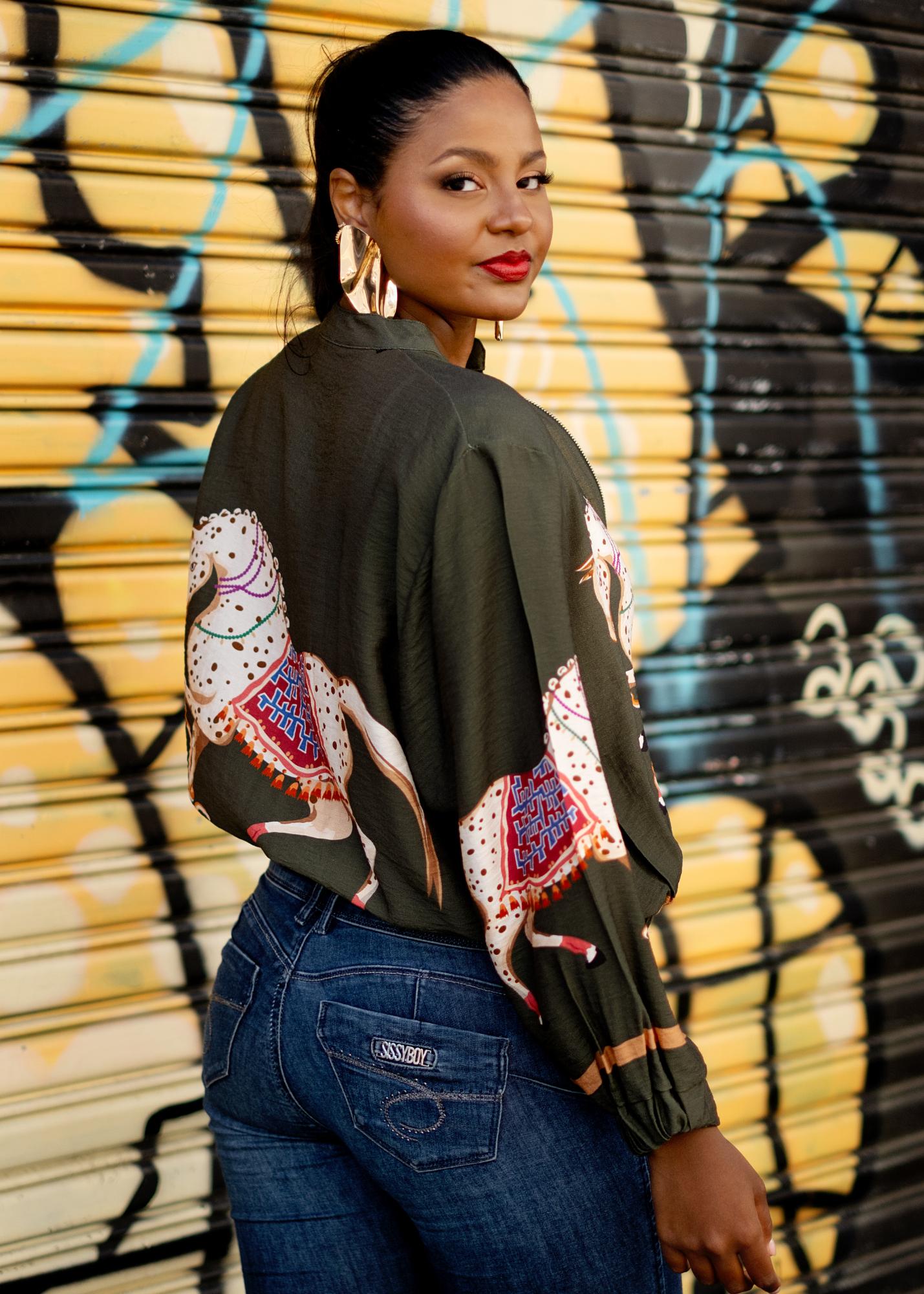 Sienna Bomber Jacket - Olive Carousel Print