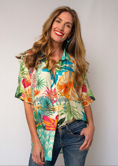Molly Button down blouse in Tropical Sunset