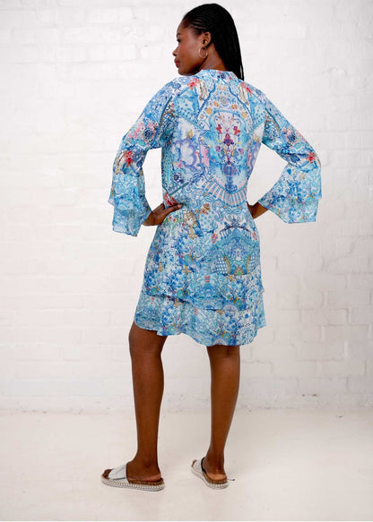 Symphony Dress in Light Blue Crown Print