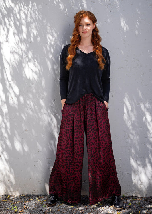 Vivienne Palazzo Pants in Maroon Animal Print