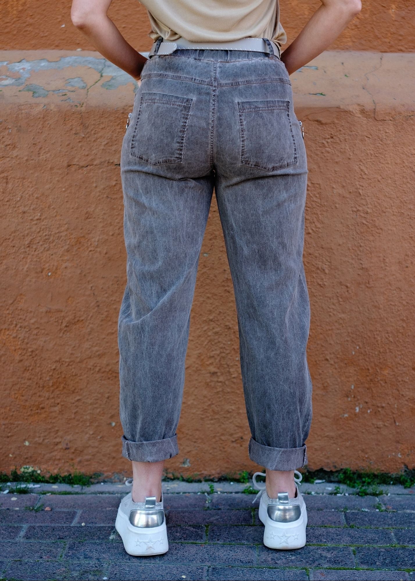Milano Zip-Detail Slouch Pants in Charcoal