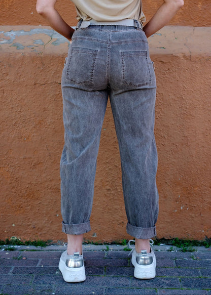 Milano Zip-Detail Slouch Pants in Charcoal