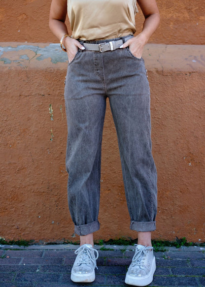 Milano Zip-Detail Slouch Pants in Charcoal