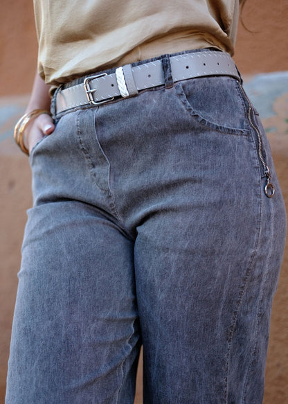 Milano Zip-Detail Slouch Pants in Charcoal