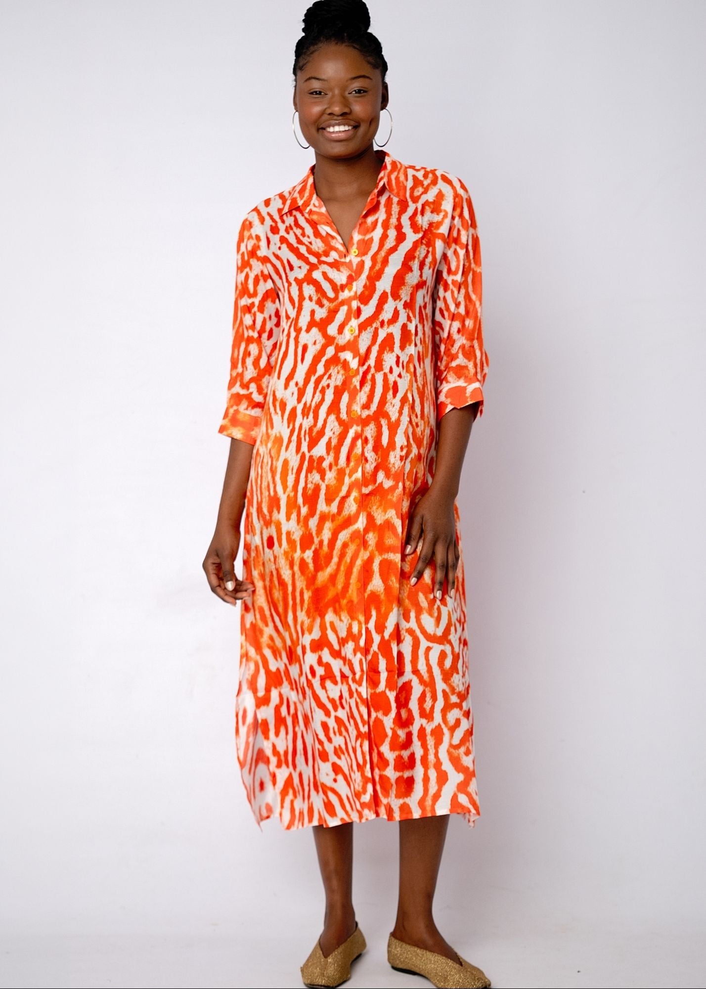 Lindi Dress in Orange Animal Print