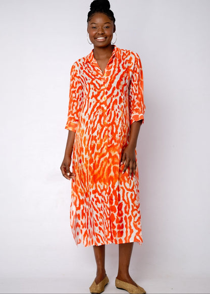 Lindi Dress in Orange Animal Print