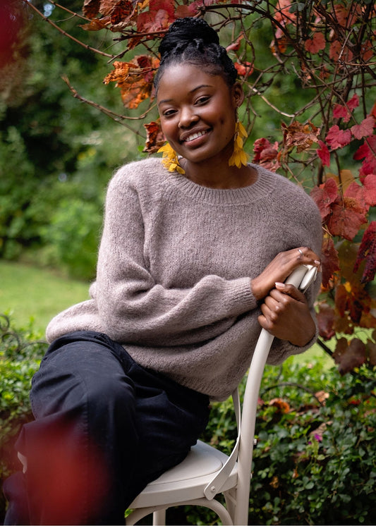 Classic Round Neck Mohair Sweater in Taupe