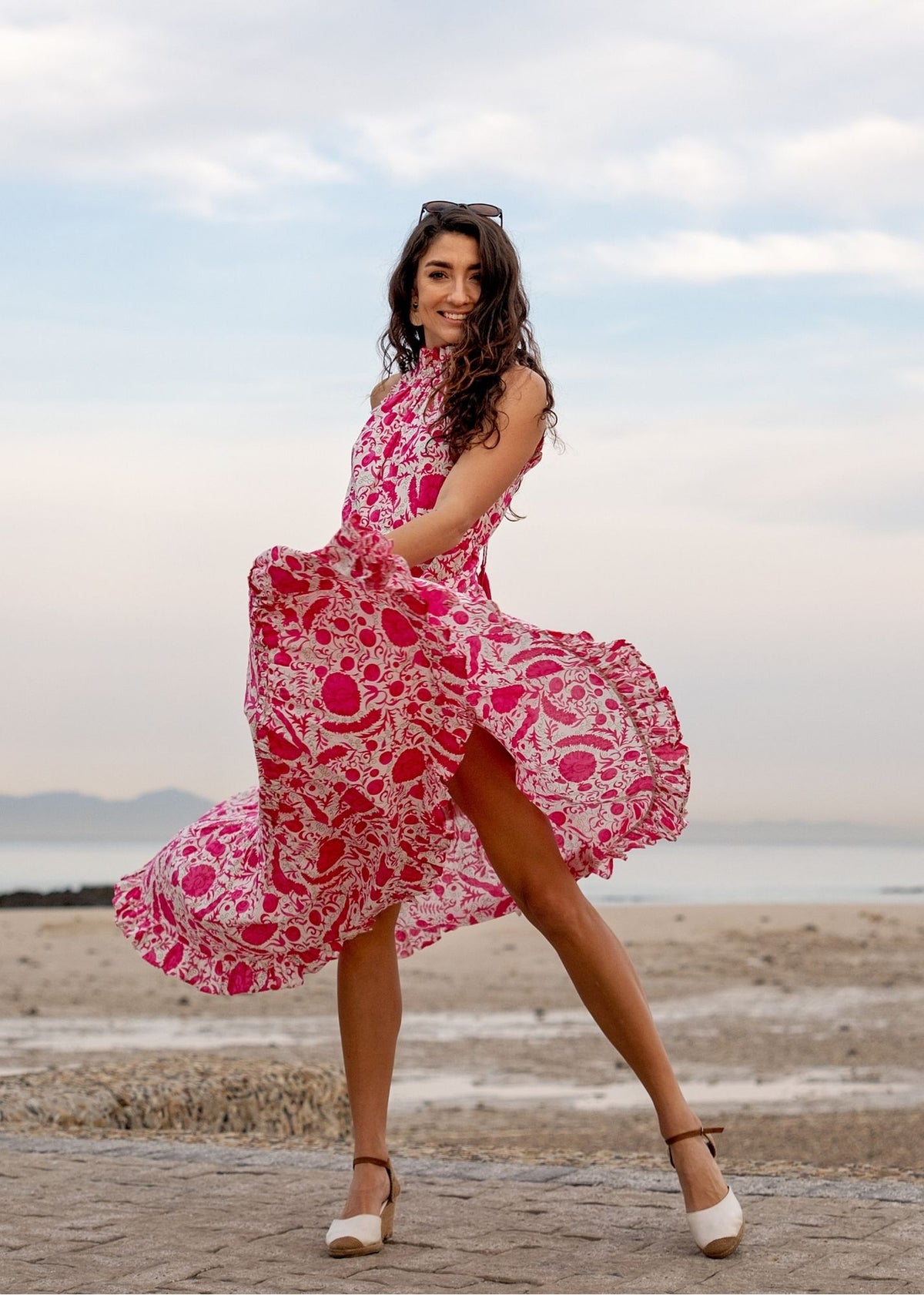 Zola Tiered Dress in Pink Bougainvillea