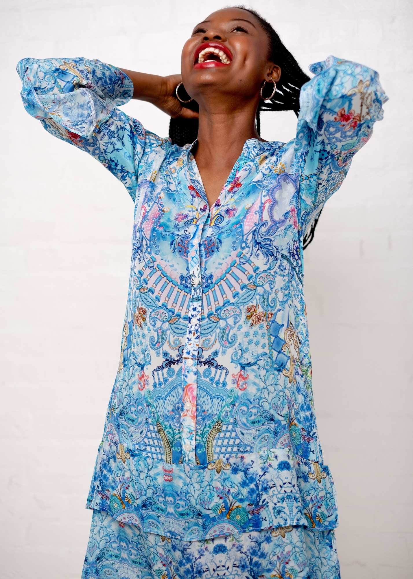 Symphony Dress in Light Blue Crown Print