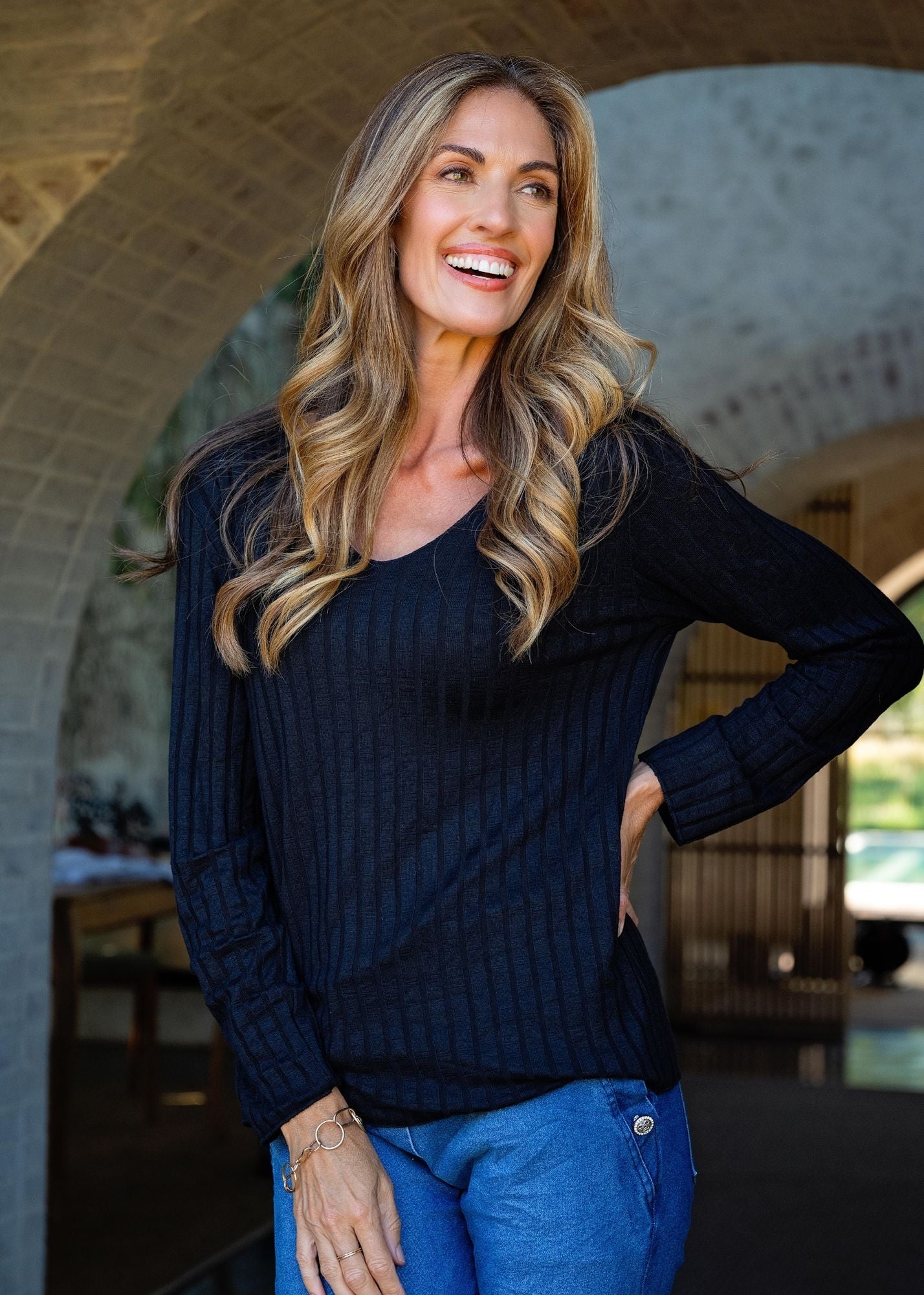 Mila Ribbed Knit Top in Black