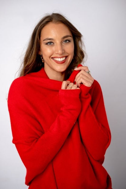 Urban Cozi Asymmetrical Sweater in Red