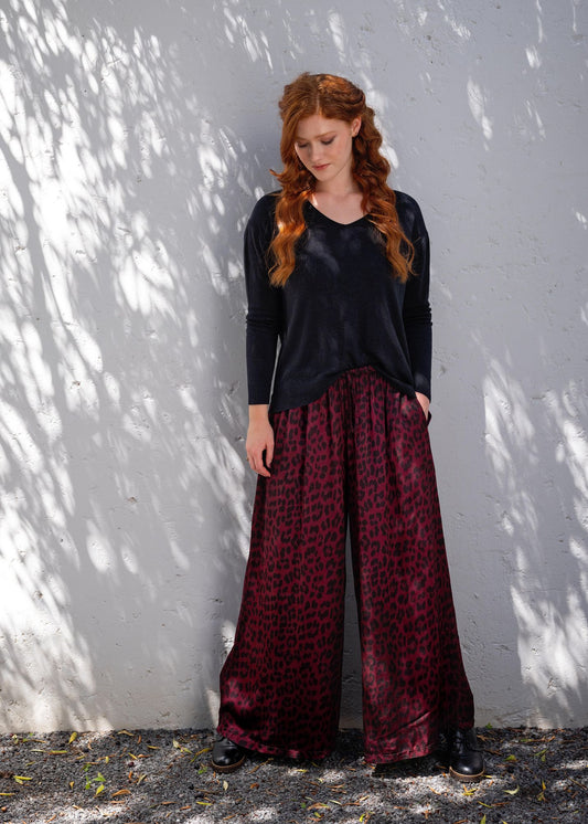 Vivienne Palazzo Pants in Maroon Animal Print