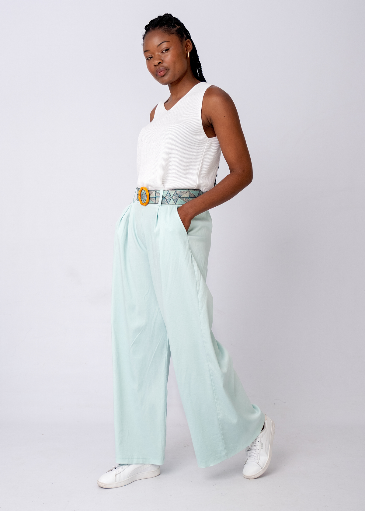 Venetian Wide Leg Pants in Mint